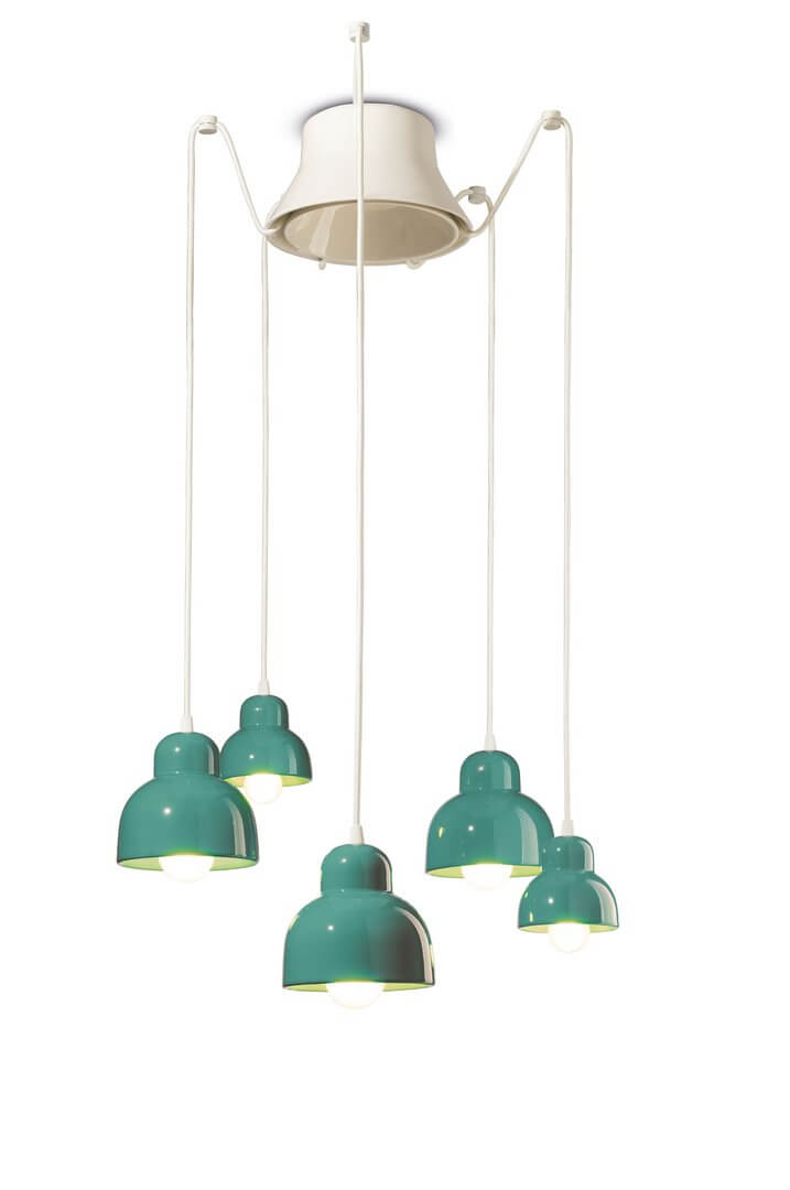Lampa ceramiczna wisząca 5-punktowa Ferroluce C2605 Turchese Berimbau Deco