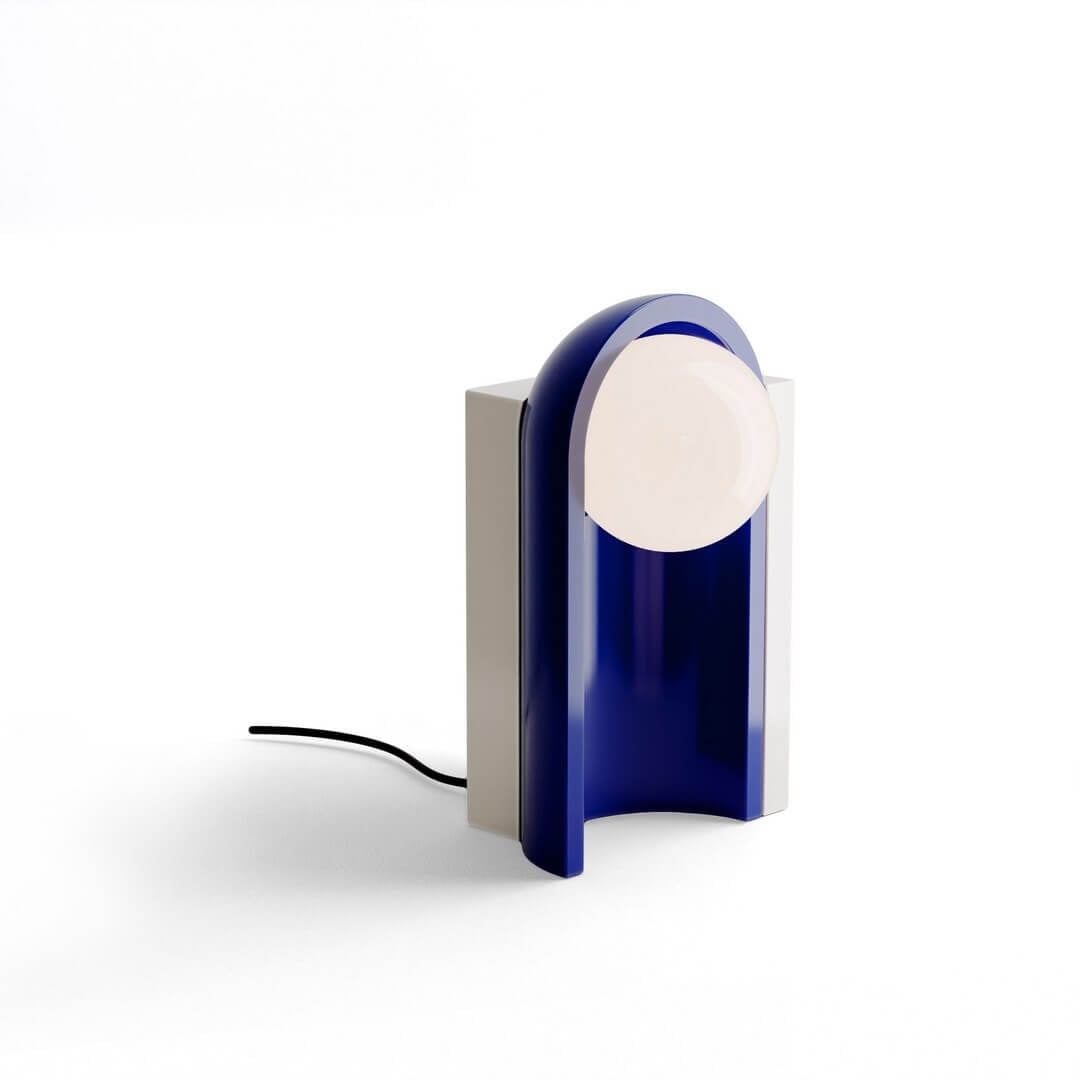 Lampa stołowa ceramiczna Ferroluce C2810 Crema + Blu Robot Cleo Deco