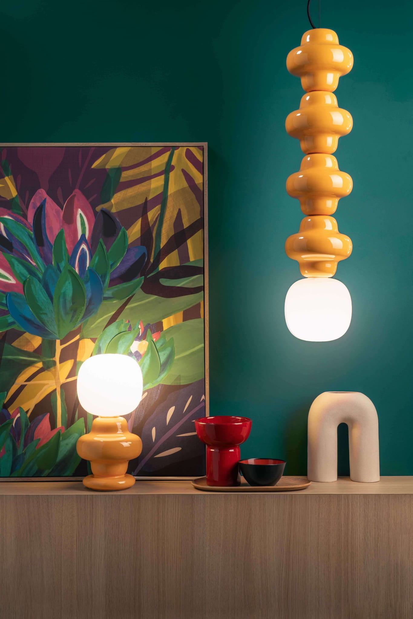 Lampa wisząca ceramiczna designerska Ferroluce C2682 Verde Salvia Copacabana Deco