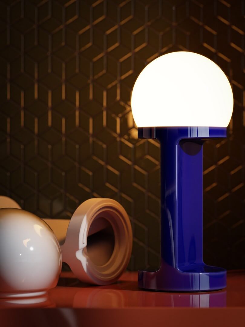 Lamp stołowa ceramiczna szklana Ferroluce C2780 Blu Robot Habea Deco
