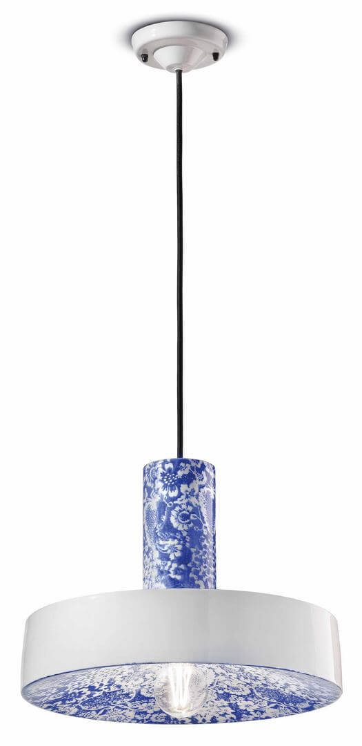 Lampa ceramiczna z okrągłym kloszem Ferroluce C2502 Ming Blu PI Deco