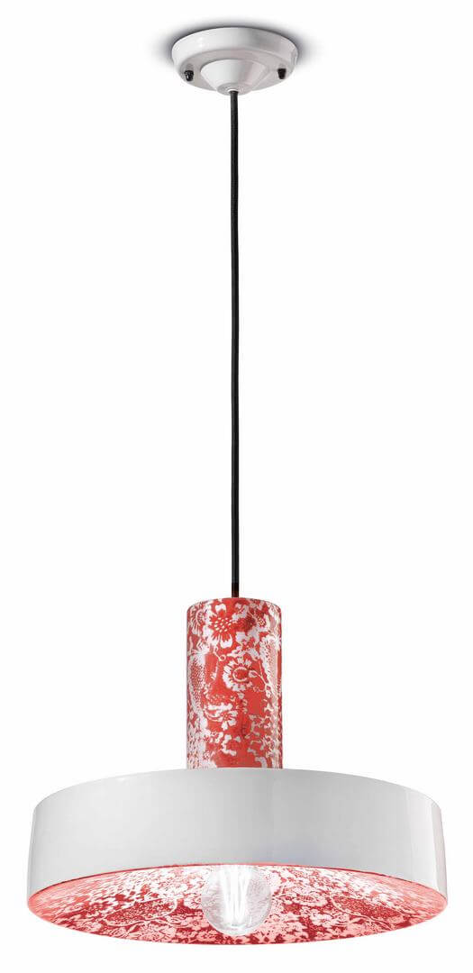 Lampa ceramiczna z okrągłym kloszem Ferroluce C2502 Ming Rosso PI Deco