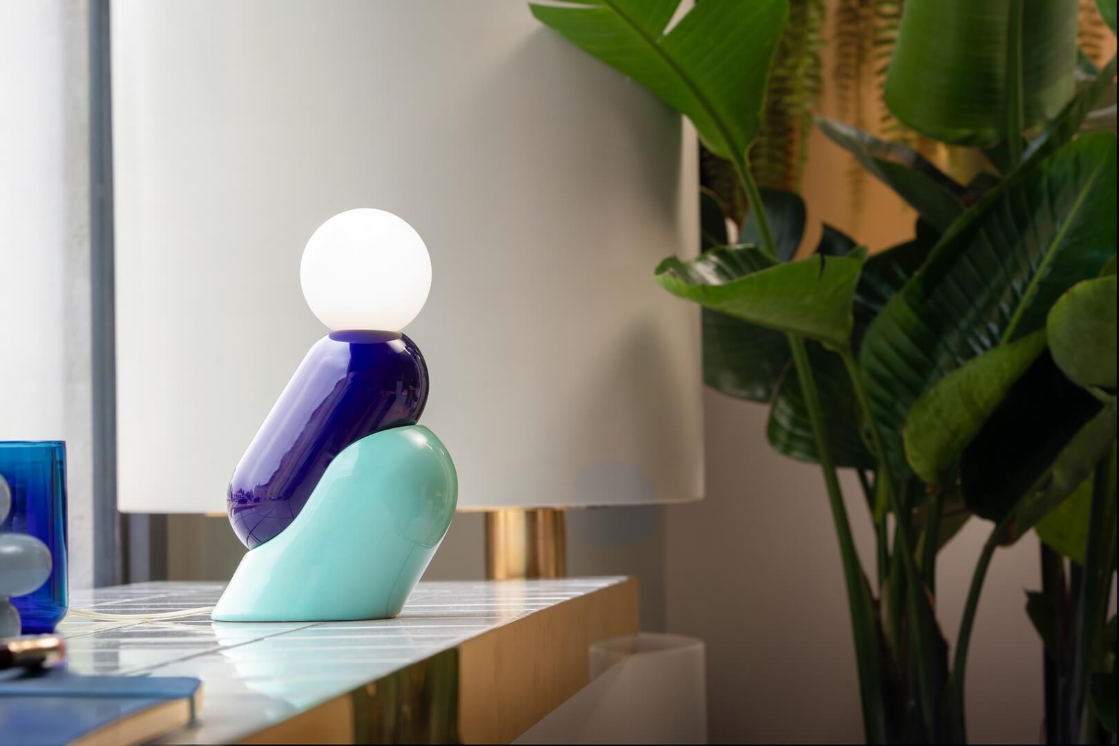 Lampa designerska stołowa Ferroluce C2820 Blu Robot + Azzurro Tata Deco