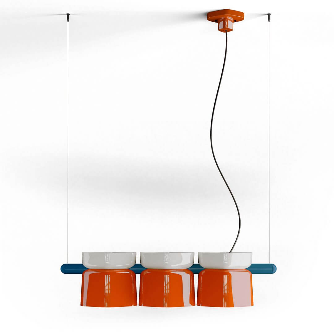 Lampa ceramiczna wisząca z trzema kloszami Ferroluce C2790 SM.Bianco + Arancio Volpe Yakitori Deco