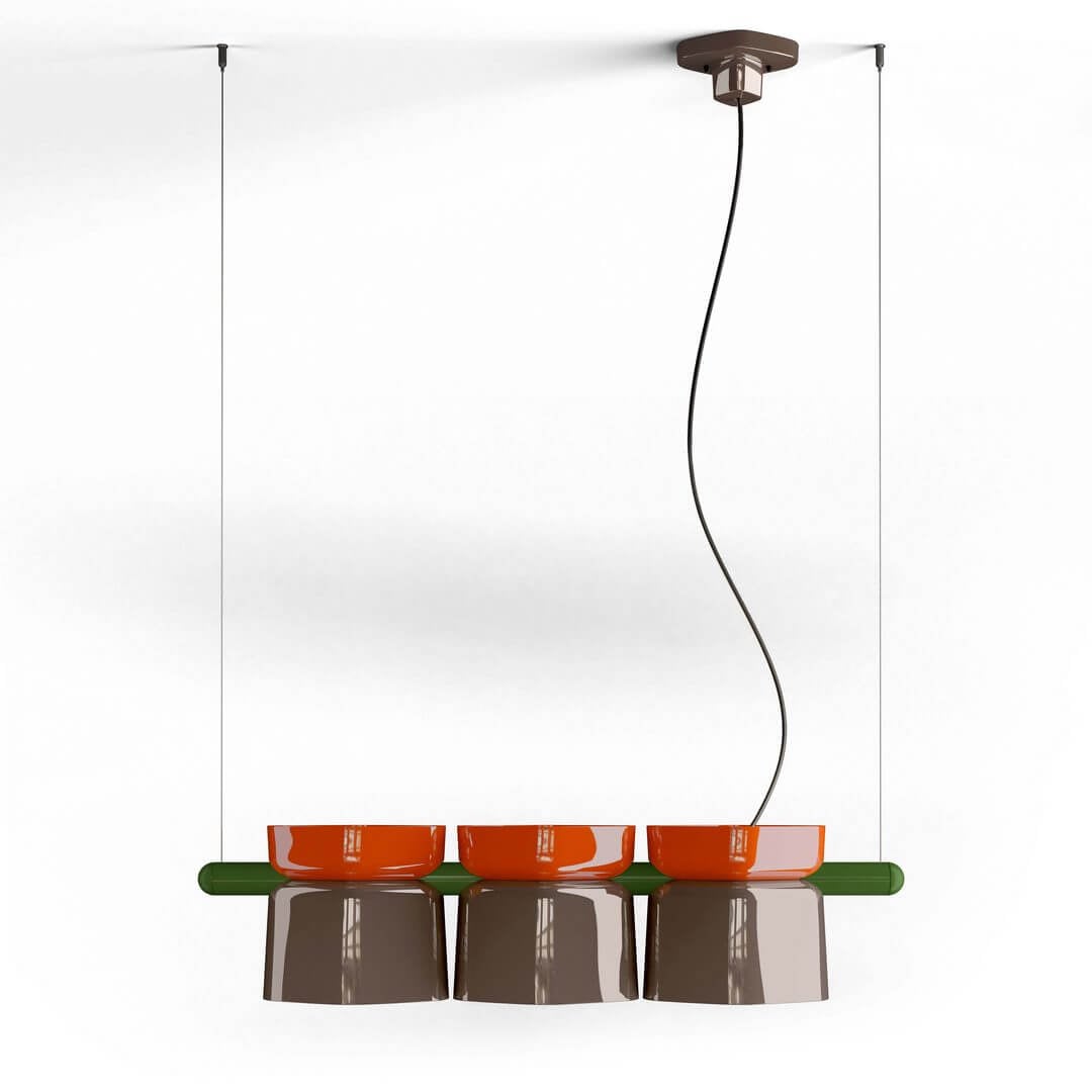 Lampa ceramiczna wisząca z trzema kloszami Ferroluce C2790 Arancio Volpe + Moka Yakitori Deco