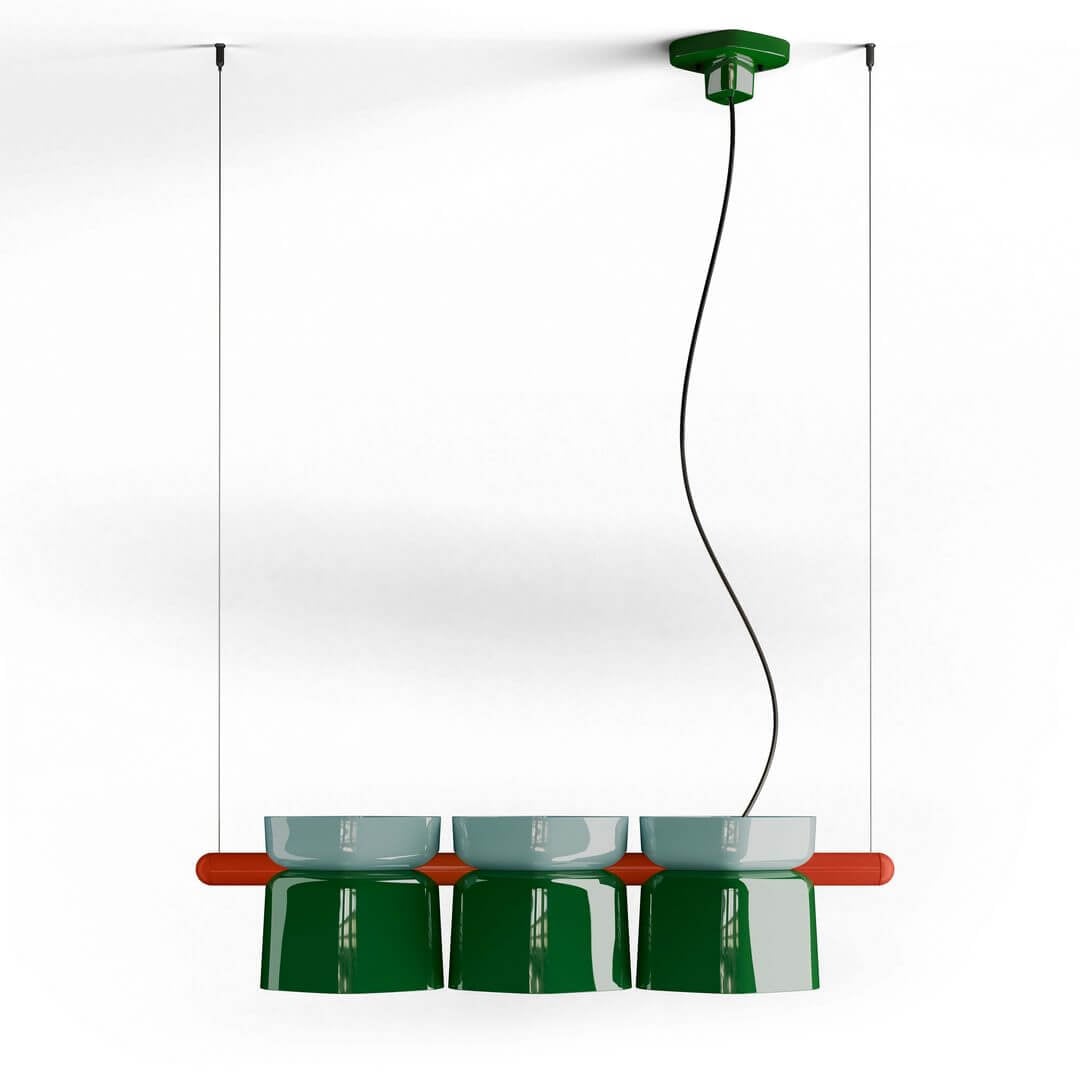 Lampa ceramiczna wisząca z trzema kloszami Ferroluce C2790 Azzurro + Verde Bali Yakitori Deco