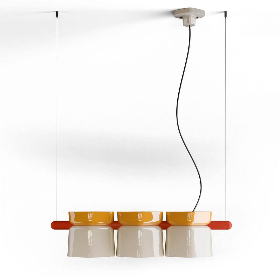 Lampa ceramiczna wisząca z trzema kloszami Ferroluce C2790 Giallo + Crema Yakitori Deco