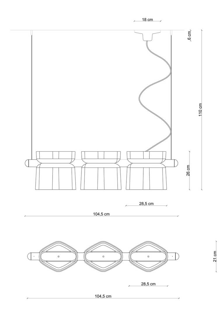 Lampa ceramiczna wisząca z trzema kloszami Ferroluce C2790 Giallo + Crema Yakitori Deco