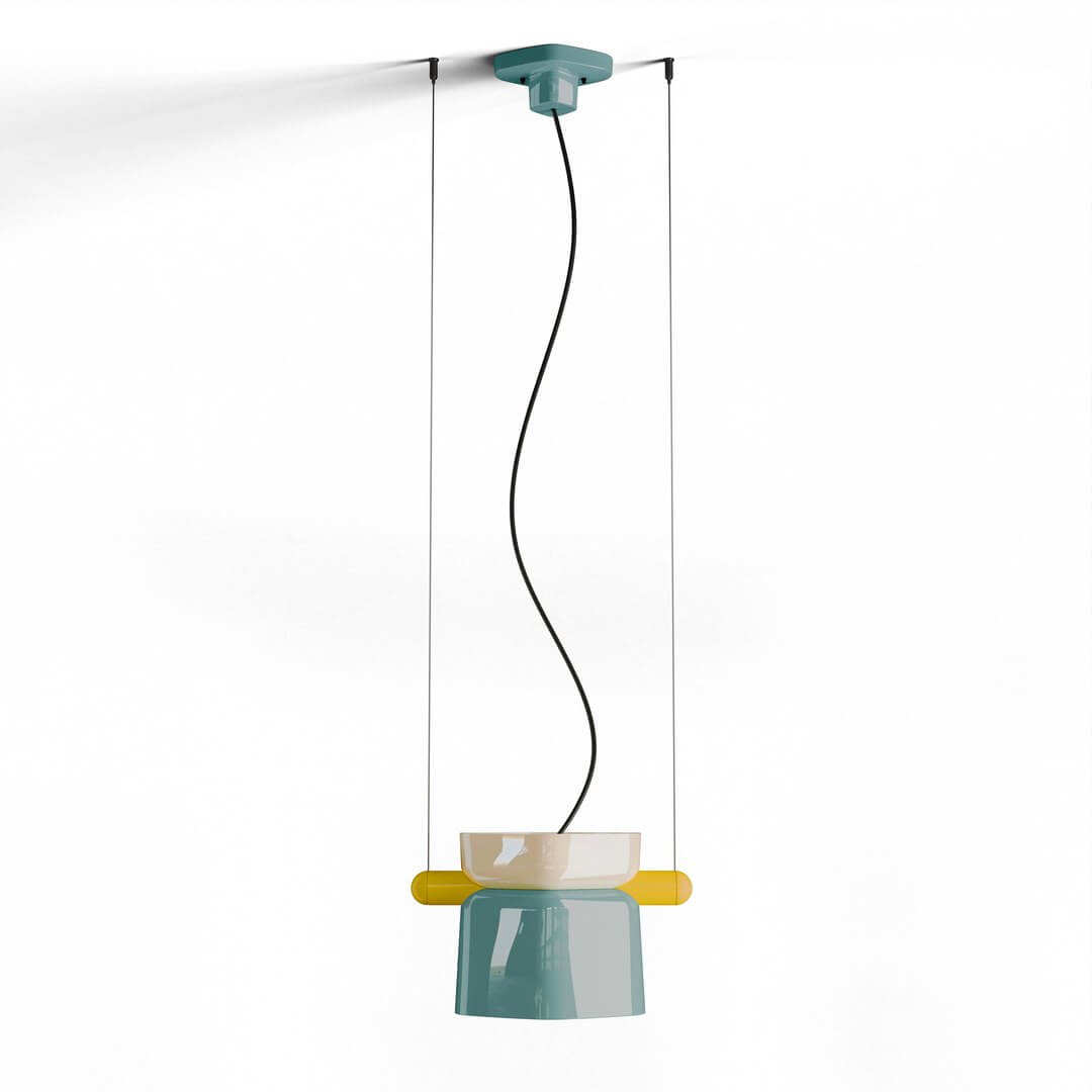 Lampa wisząca z ceramiki Ferroluce C2791 Crema + Azzurro Yakitori Deco