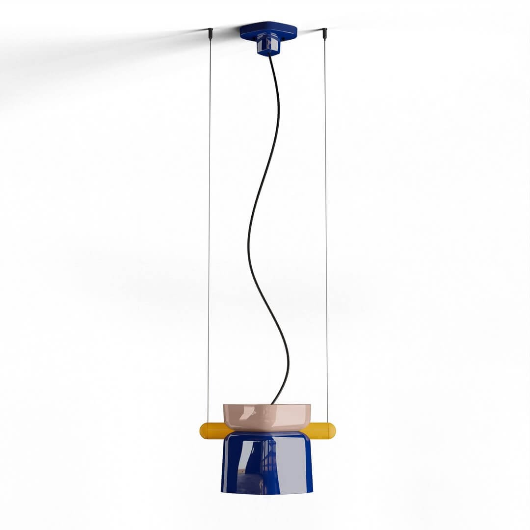 Lampa wisząca z ceramiki Ferroluce C2791 Grigio Sabbia + Blu Robot Yakitori Deco