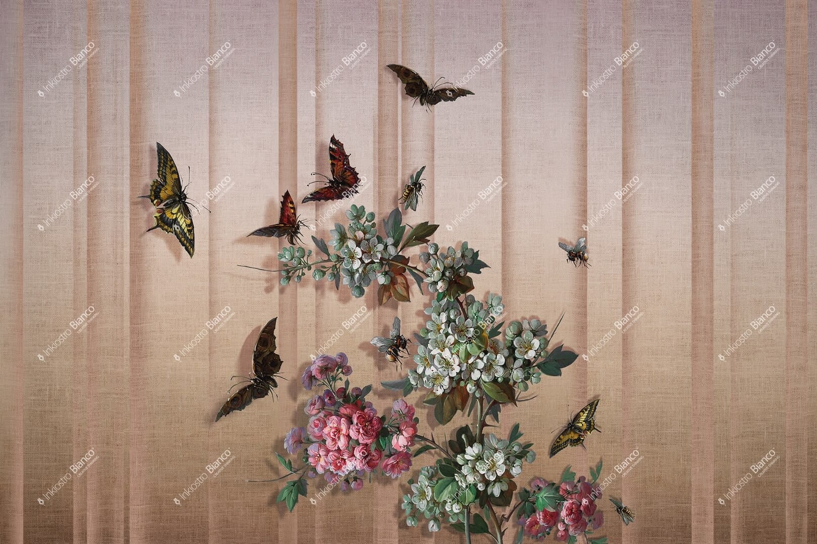 Fototapeta z motylami i kwiatami Inkiostro Bianco BEEBUTTERFLIES INKLONY2505 Flamenco