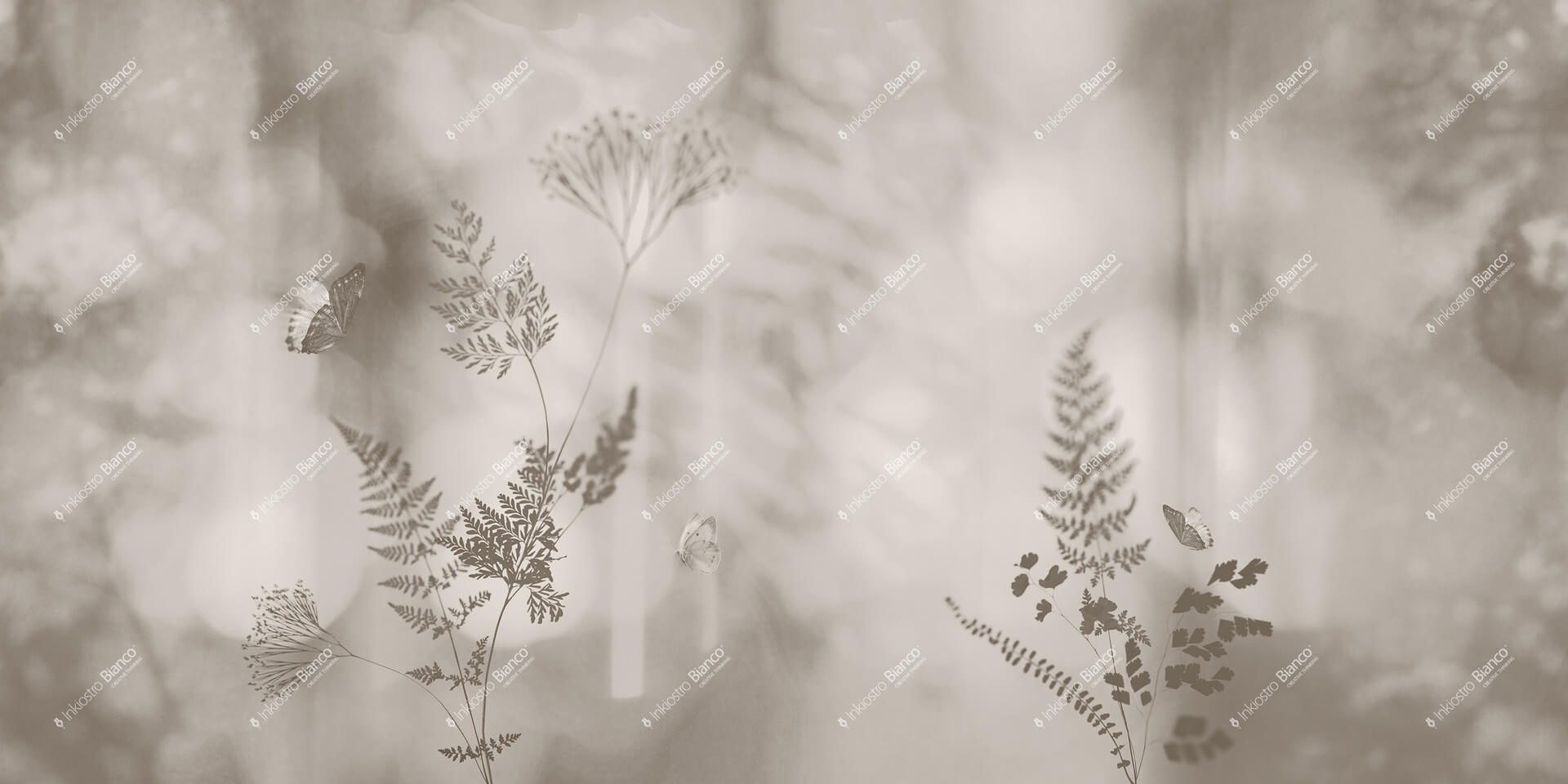 Fototapeta z liśćmi i motylami Inkiostro Bianco OUTSIDE THE WINDOW INKUESN2503 Flamenco