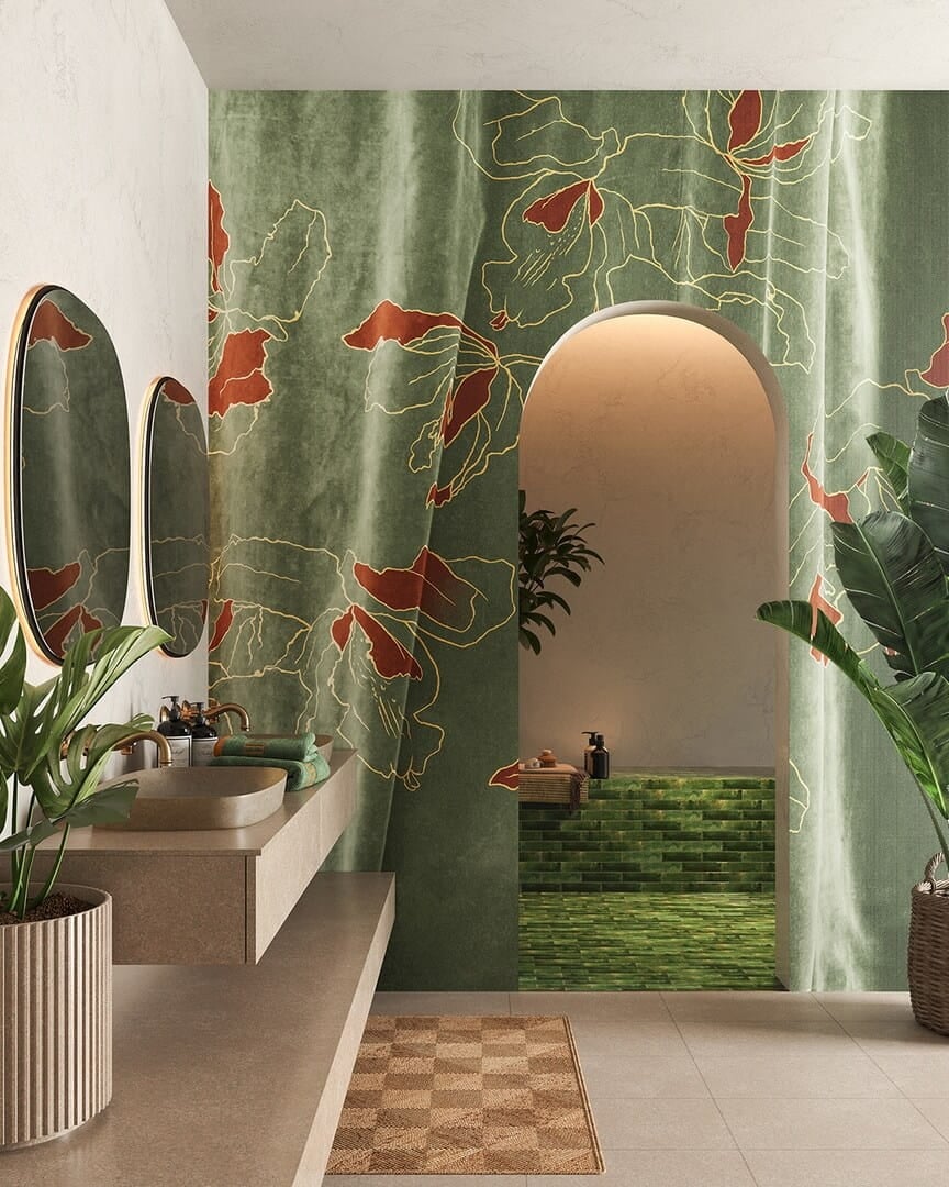 Fototapeta inspirowana tkaniną z motywem kwiatów Inkiostro Bianco VELVET INKLOBT2503 Flamenco