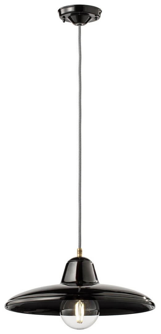 Lampa wisząca ceramiczna czarna Ferroluce C2330 Smalto Nero B&W Retro
