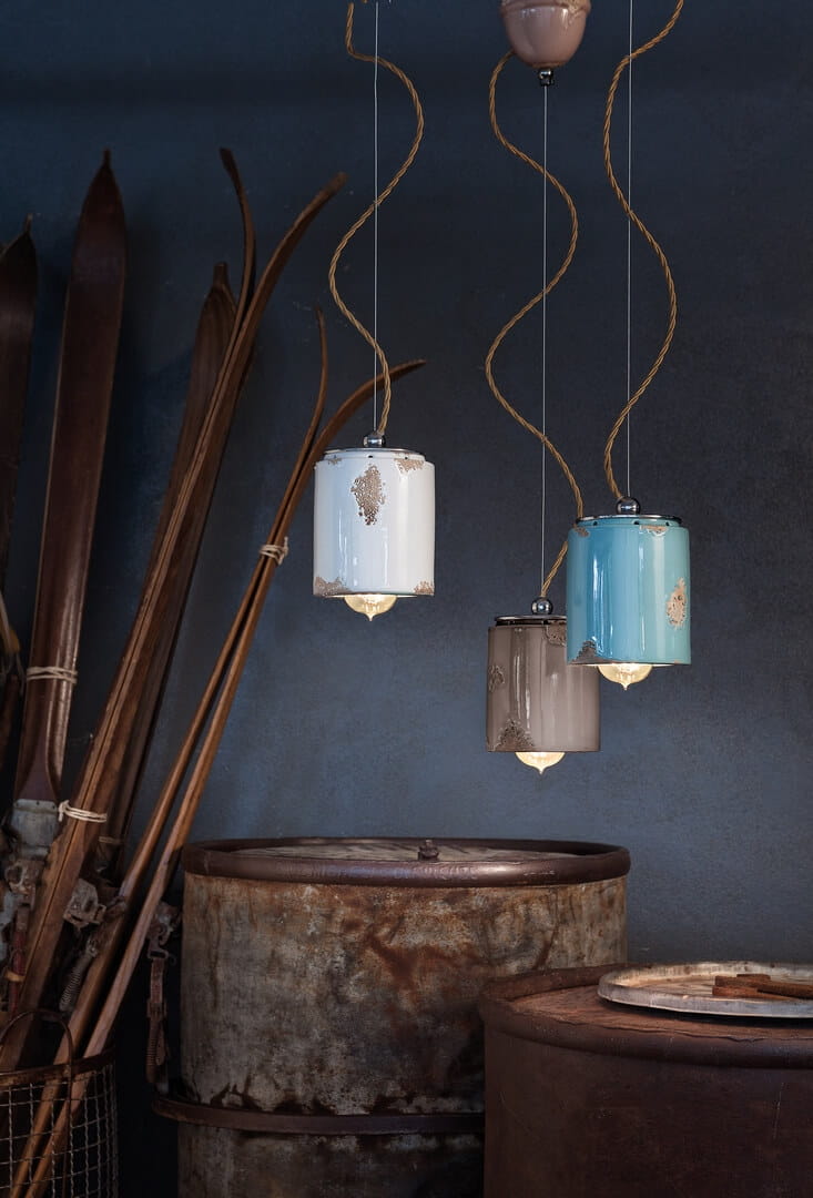 Lampa wisząca ceramiczna Ferroluce C984 Vintage Azzurro Vintage Retro