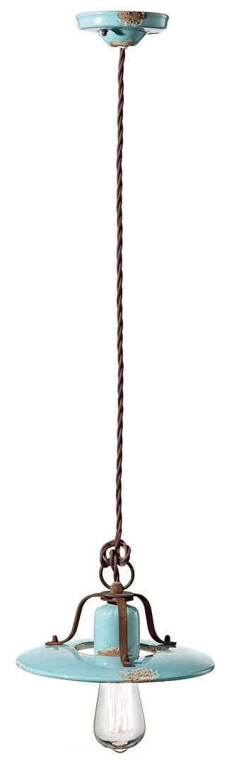 Lampa wisząca rustykalna Ferroluce C1441 Vintage Azzurro Country Retro