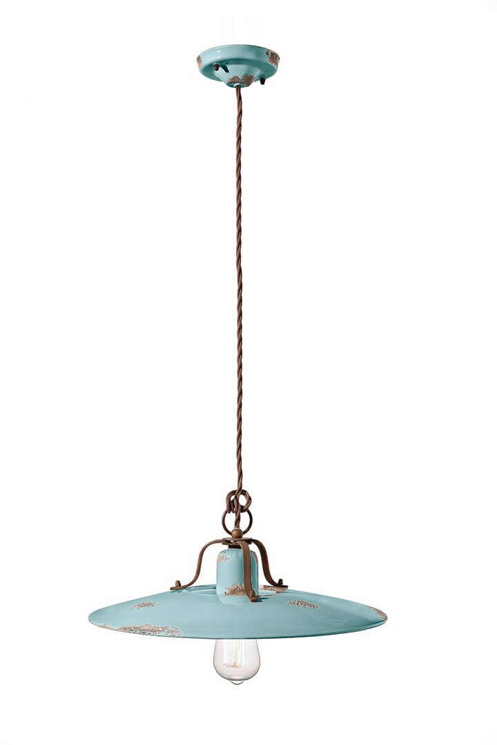 Lampa wisząca rustykalna Ferroluce C1443 Vintage Azzurro Country Retro