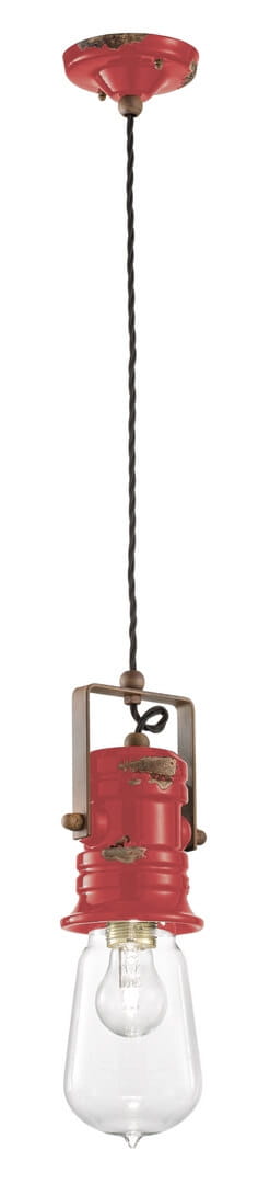 Lampa wisząca w stylu industrialnym Ferroluce C1740 Vintage Rosso Urban Retro