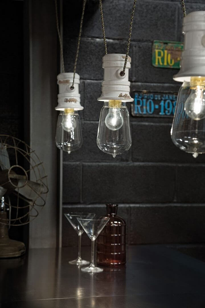 Lampa wisząca w stylu industrialnym 3 klosze Ferroluce C1742 Vintage Bianco Urban Retro