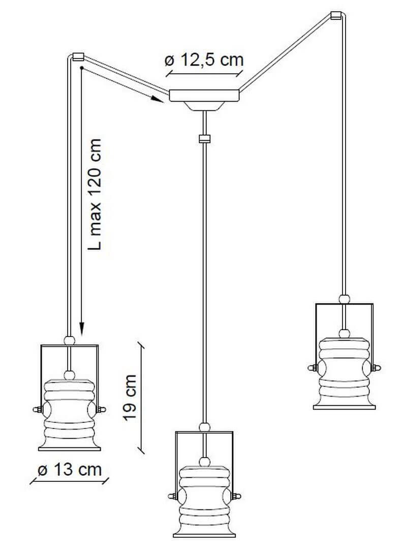 Lampa wisząca w stylu industrialnym 3 klosze Ferroluce C1841 Vintage Bordeaux Urban Retro