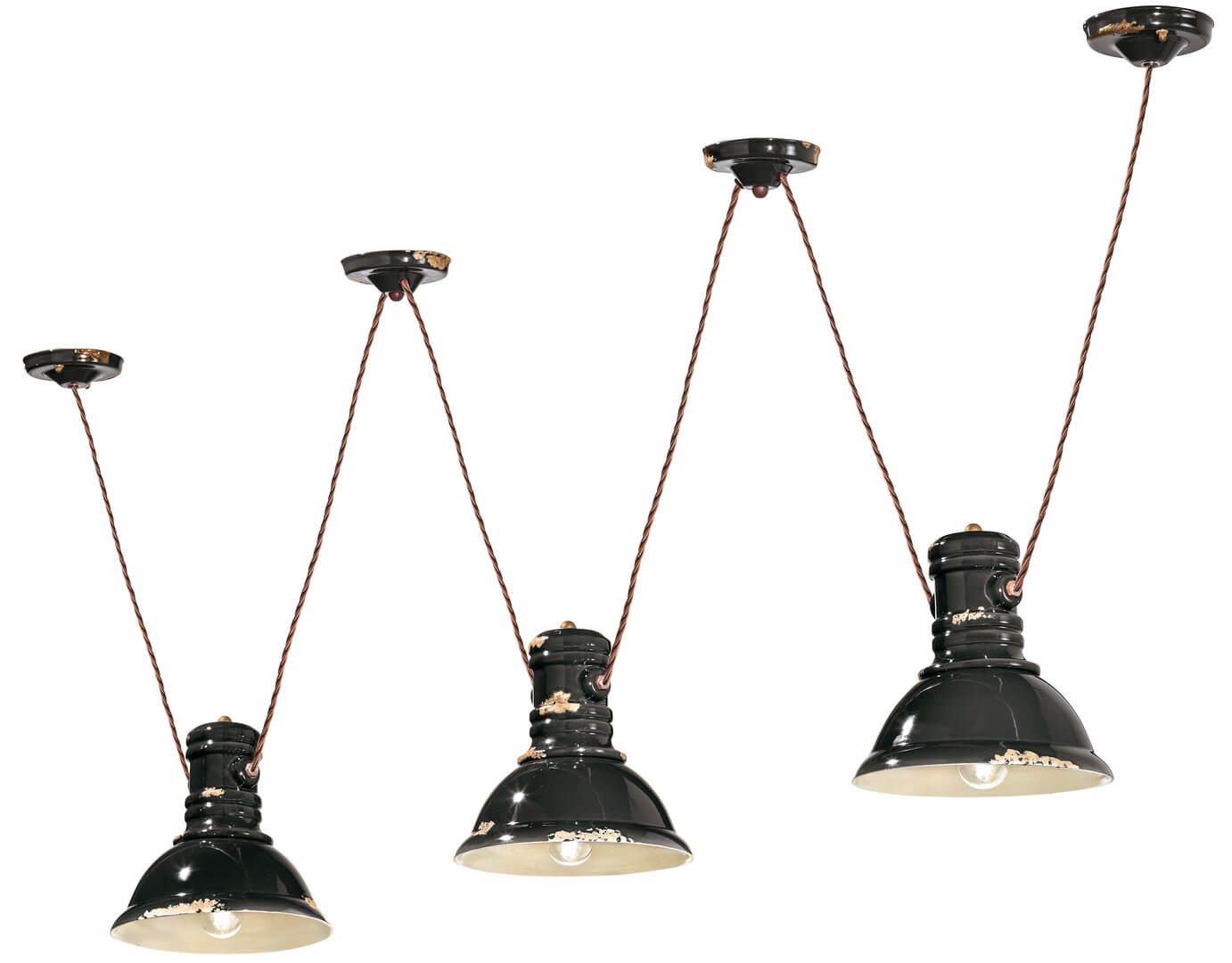 Lampa wisząca w stylu loft 3 klosze Ferroluce C1692 Vintage Nero Industrial Retro