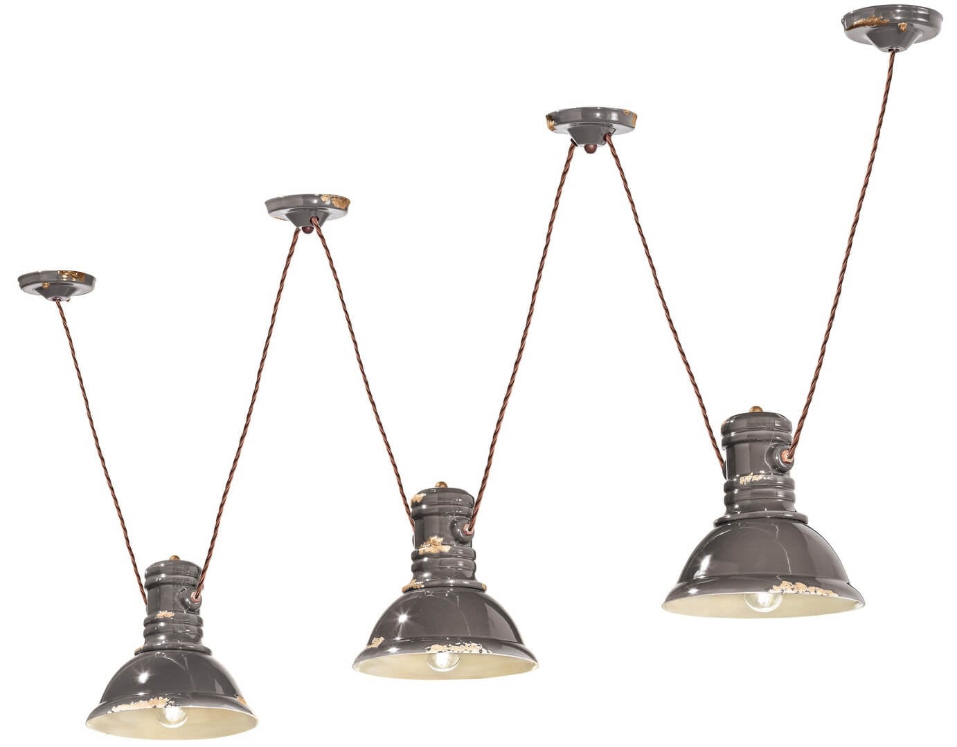 Lampa wisząca w stylu loft 3 klosze Ferroluce C1692 Vintage Tortora Industrial Retro