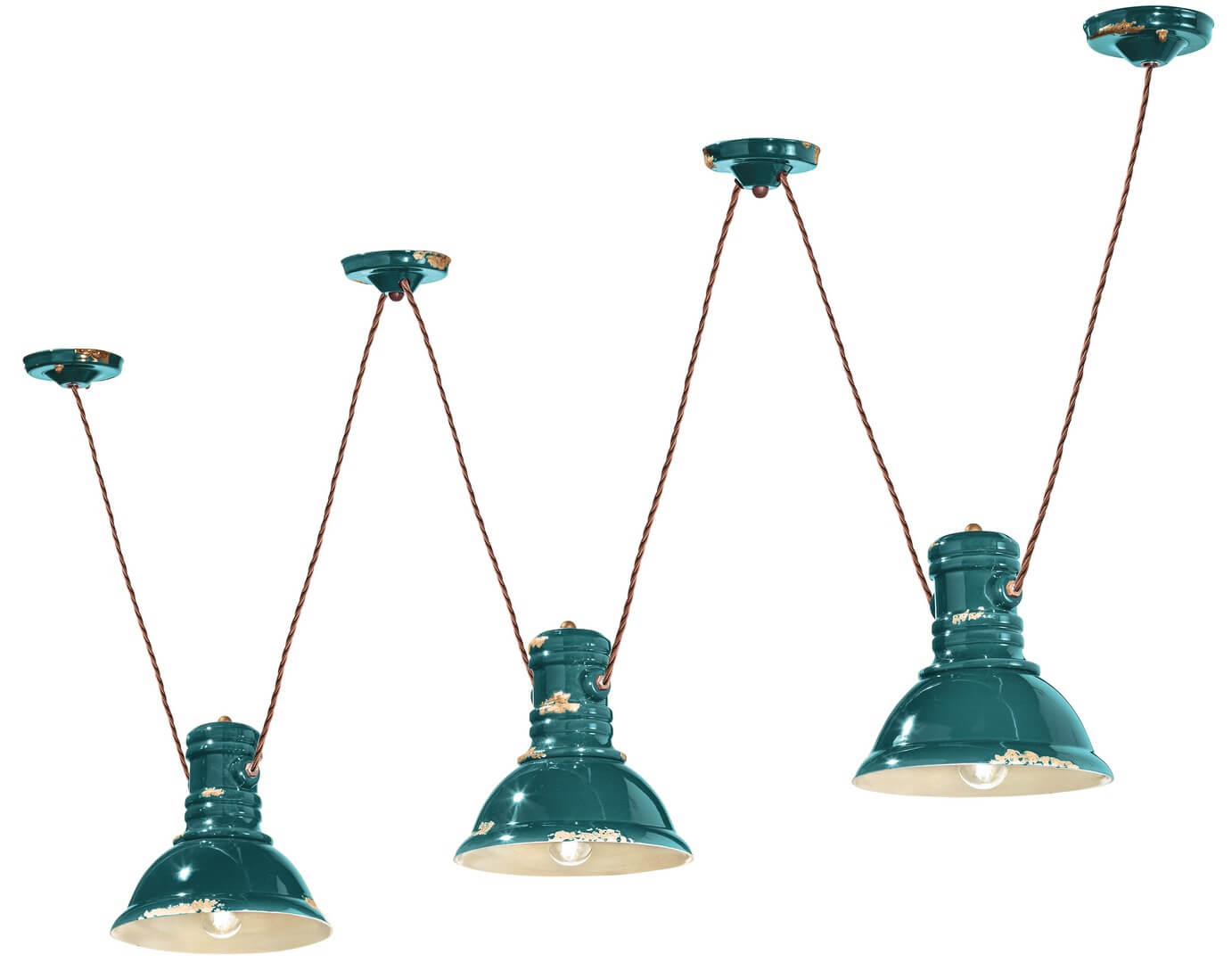 Lampa wisząca w stylu loft 3 klosze Ferroluce C1692 Vintage Verde Industrial Retro