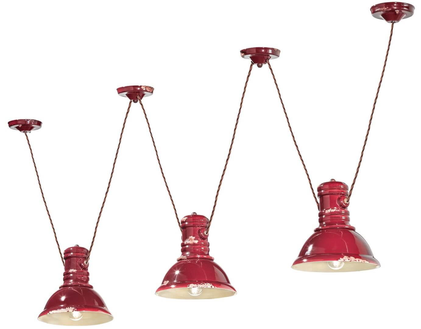 Lampa wisząca w stylu loft 3 klosze Ferroluce C1692 Vintage Bordeaux Industrial Retro