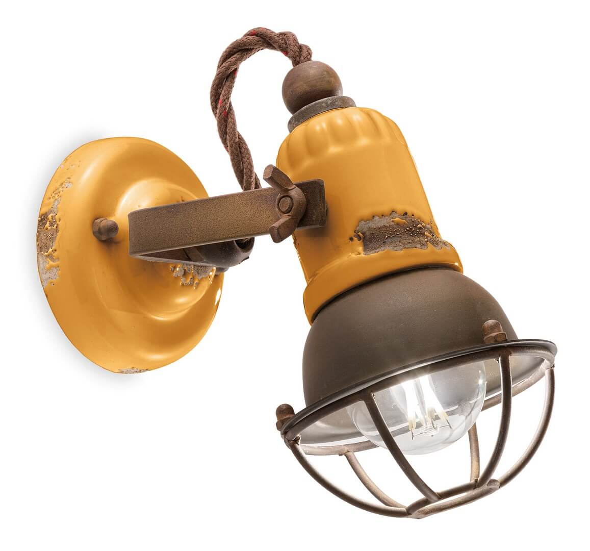 Kinkiet loftowy z kratką Ferroluce C1675-1 Vintage Giallo Loft Retro