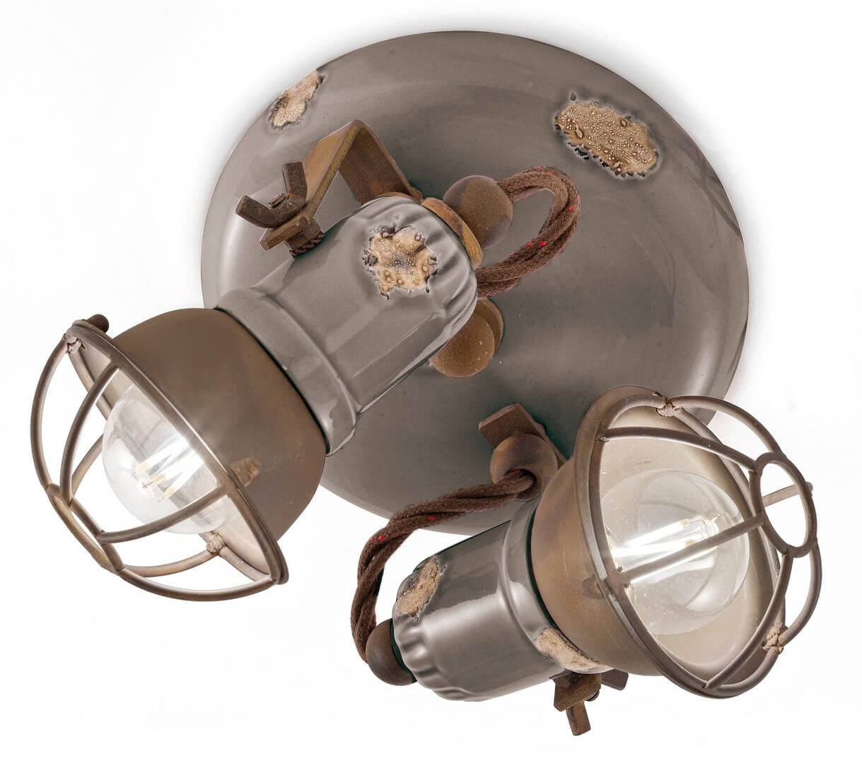 Lampa sufitowa loftowa podwójna z kratką Ferroluce C1678-1 Vintage Tortora Loft Retro