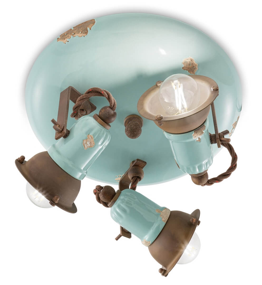 Lampa sufitowa potrójna Ferroluce C1679 Vintage Azzurro Loft Retro