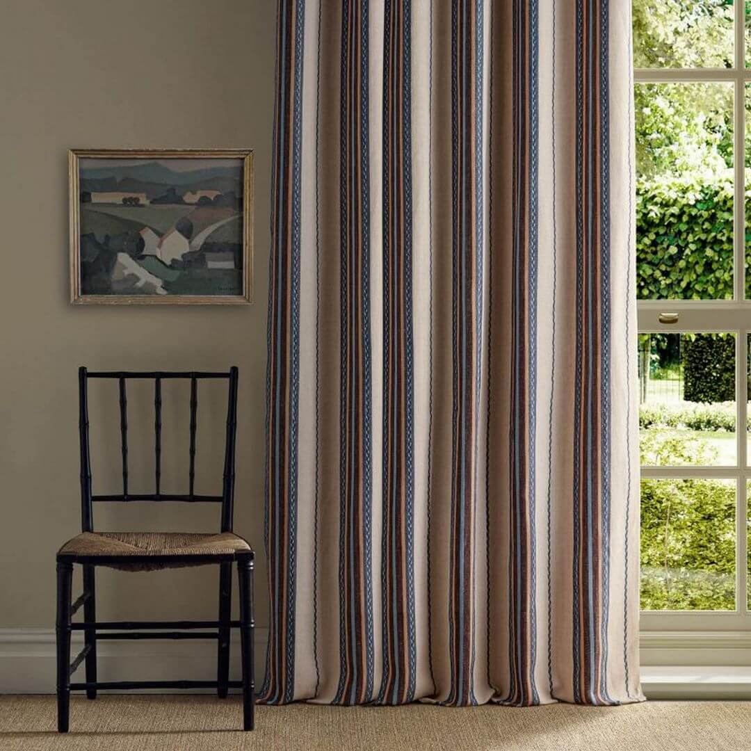 Tkanina w pasy z juty i bawełny Morris & Co. X The Huntington Lechlade Stripe 237688 The Unfinished Works Stripes