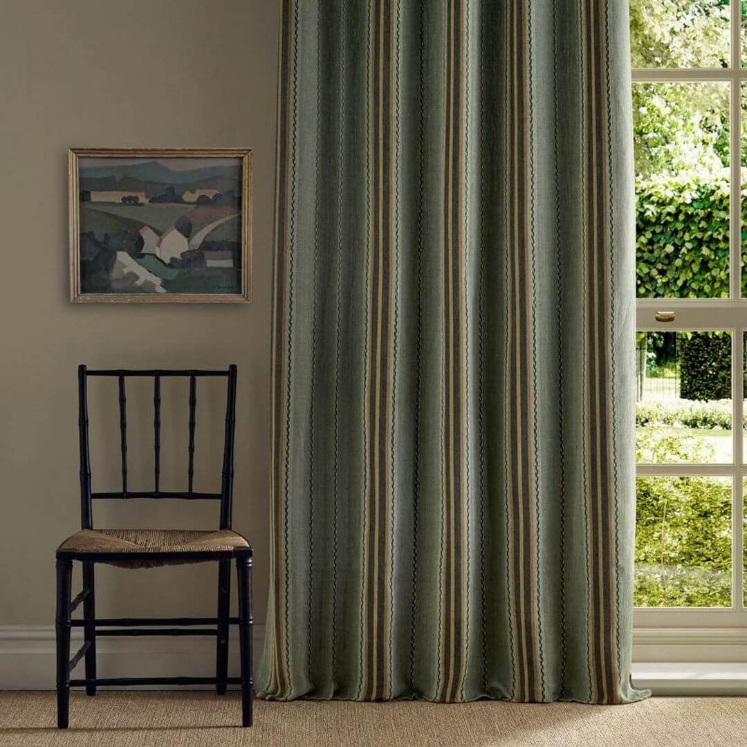 Tkanina w pasy z juty i bawełny Morris & Co. X The Huntington Lechlade Stripe 237689 The Unfinished Works Stripes