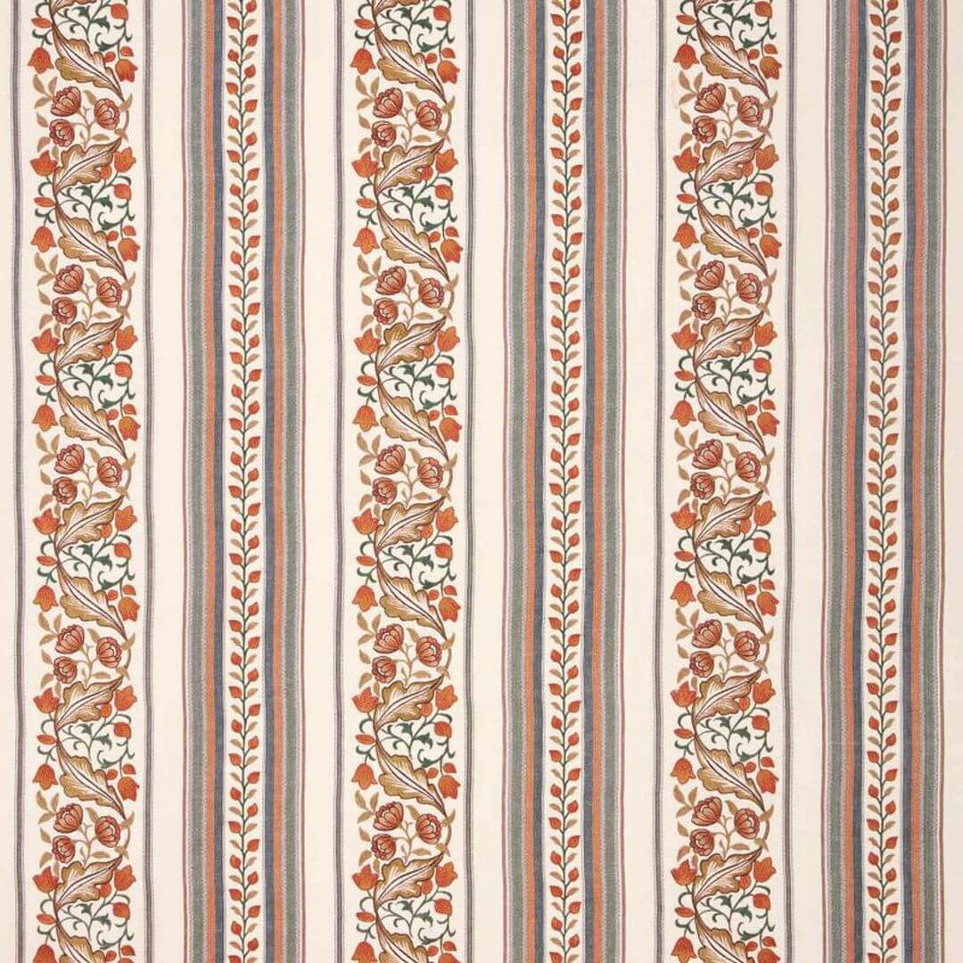 Tkanina w pasy z haftem kwiatowym Morris & Co. X The Huntington Bluebell & Peony Embroidery 237660 The Unfinished Works Fabrics