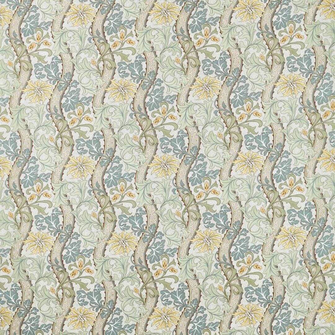 Tkanina w kwiatowy wzór z liśćmi i pnączami Morris & Co. X The Huntington Cornflower 227357 The Unfinished Works Fabrics