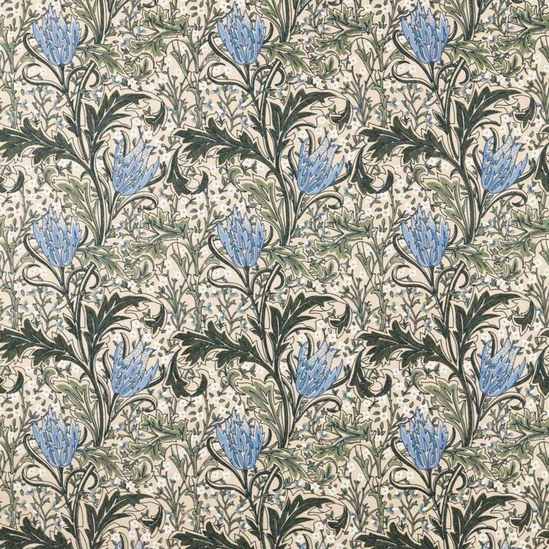 Tkanina haftowana w tulipany i liście akantu Morris & Co. X The Huntington Lent Lily Embroidery 237662 The Unfinished Works Fabrics