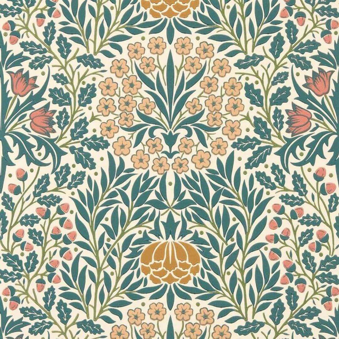 Tapeta w stokrotki i żołędzie Morris & Co. x The Huntington Daisy & Oak  217586 The Unfinished Works