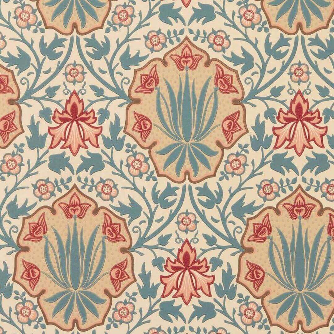 Tapeta klasyczna z motywem kwiatowym Morris & Co. x The Huntington Iris & Rose 217566 The Unfinished Works