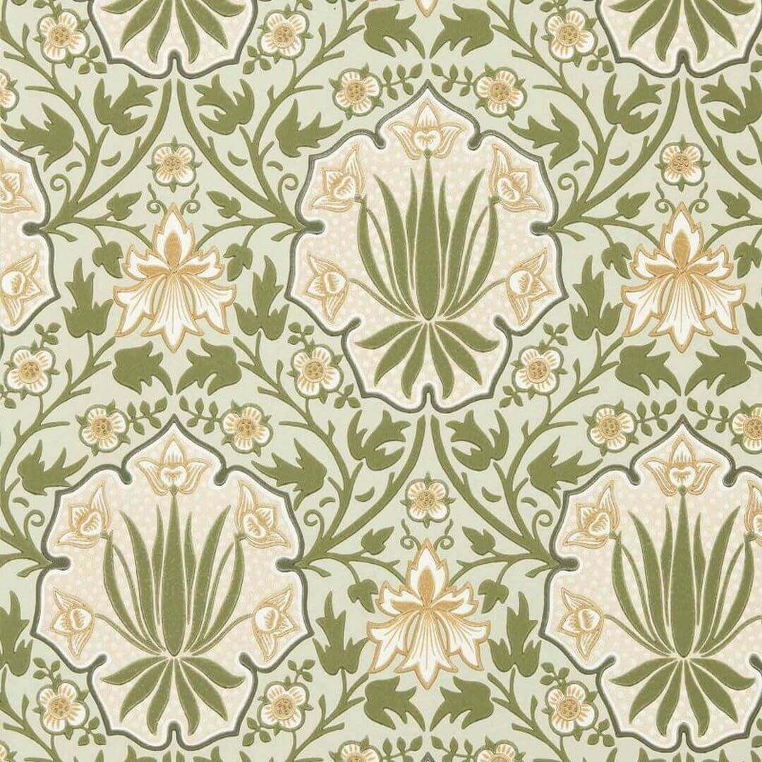 Tapeta klasyczna z motywem kwiatowym Morris & Co. x The Huntington Iris & Rose 217567 The Unfinished Works