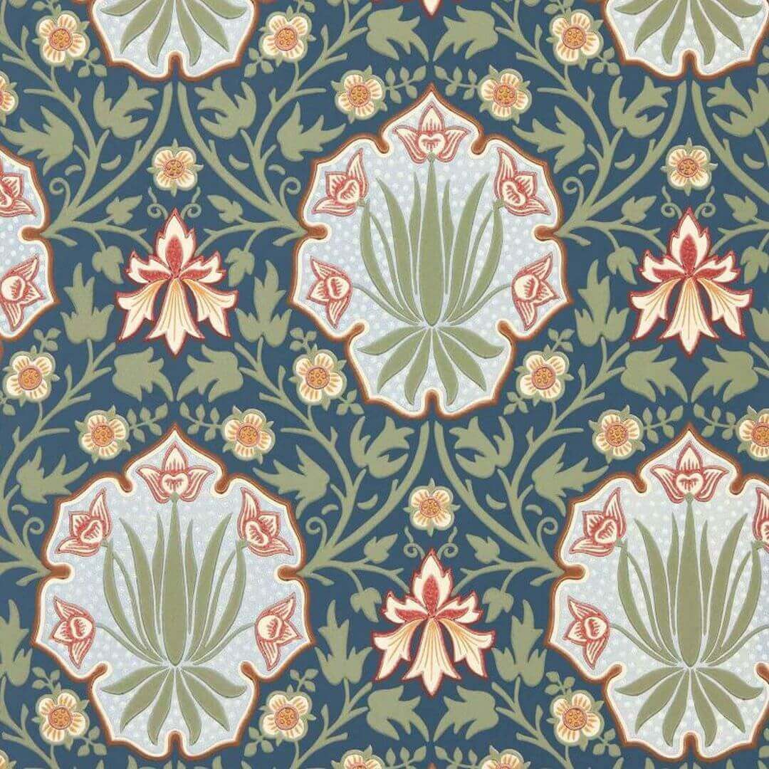 Tapeta klasyczna z motywem kwiatowym Morris & Co. x The Huntington Iris & Rose 217568 The Unfinished Works