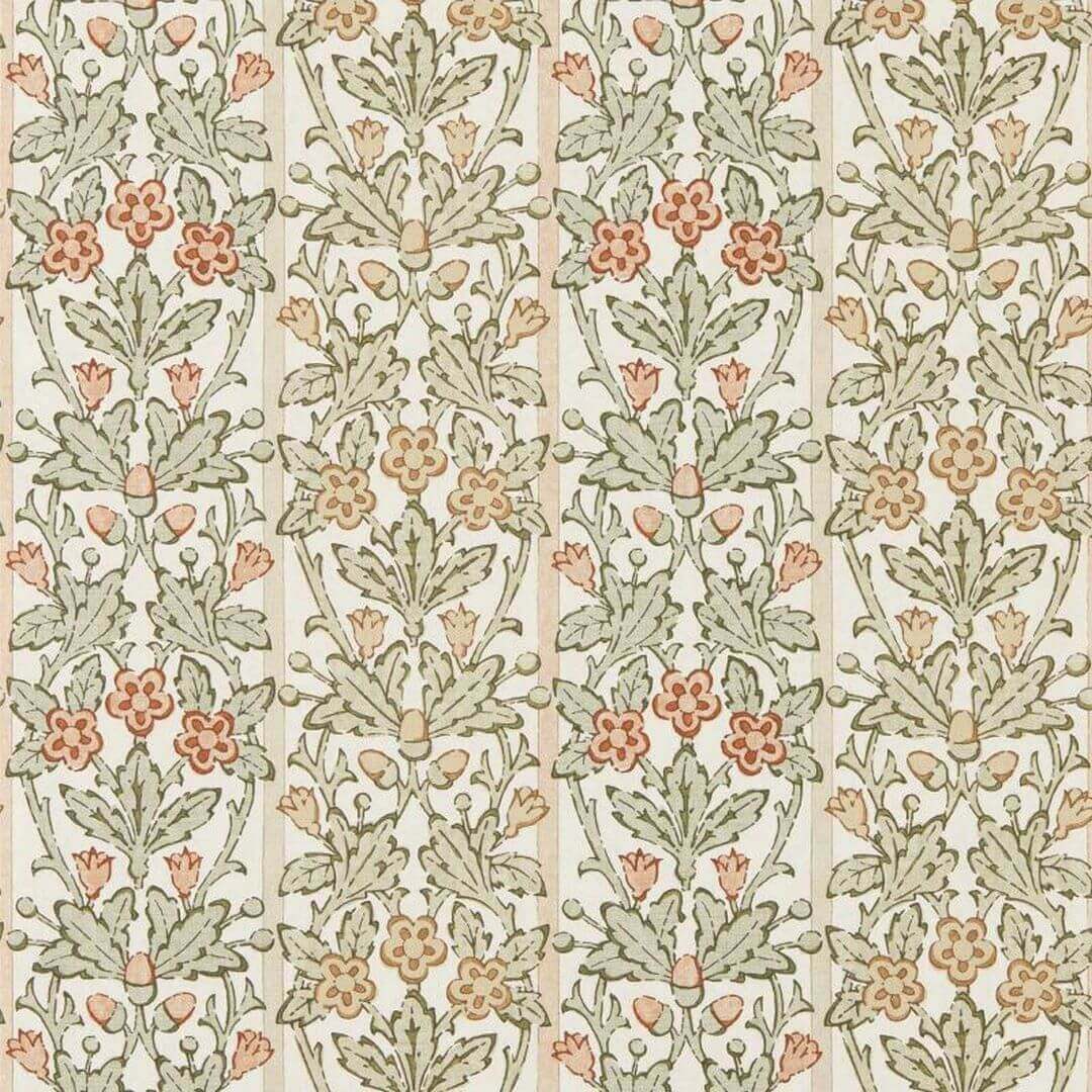 Tapeta roślinna z żołędziami i kwiatami Morris & Co. x The Huntington Oak & Blossom 217589 The Unfinished Works