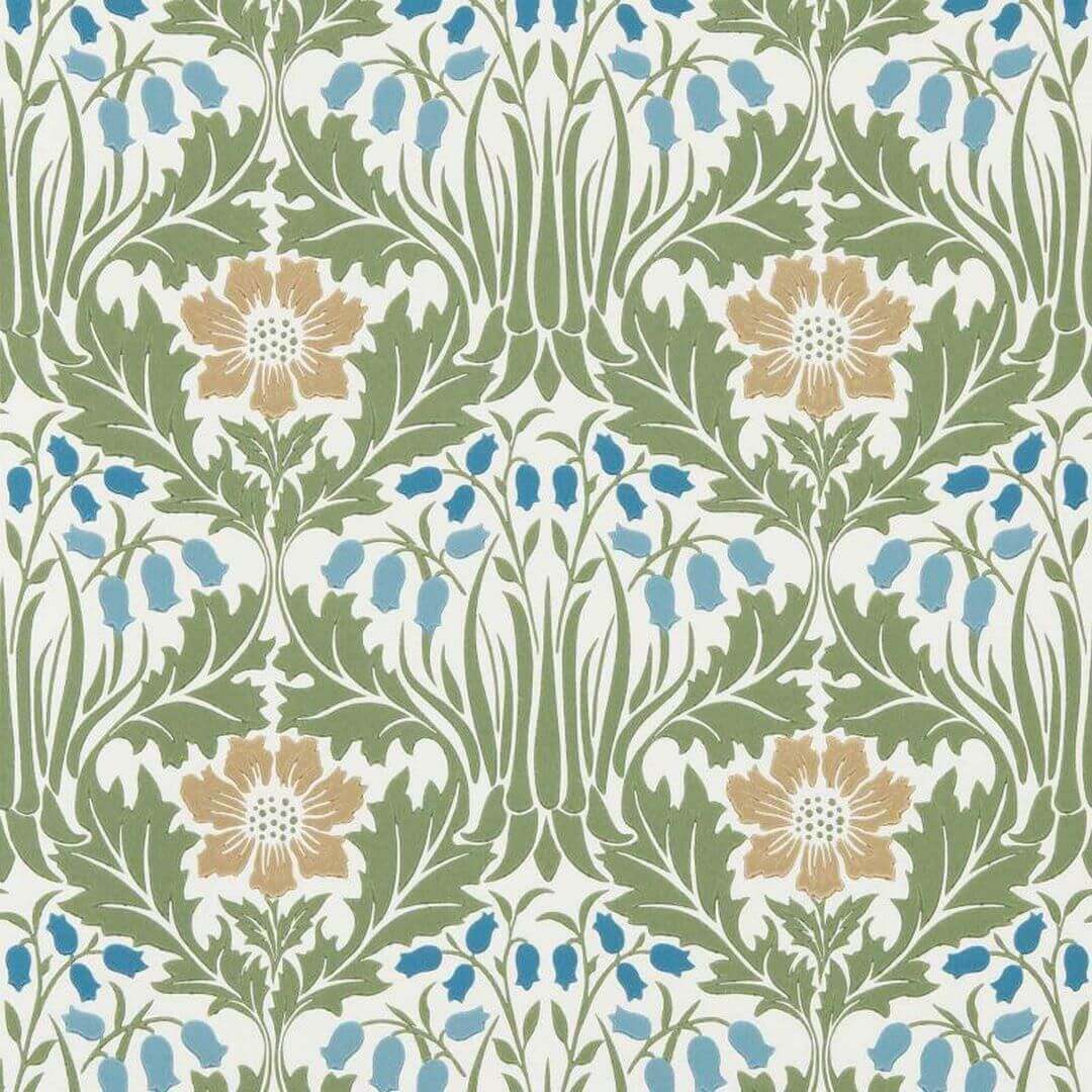 Tapeta roślinna z dzwonkami i zawilcami Morris & Co. x The Huntington Woodbell & Anemone 217572 The Unfinished Works