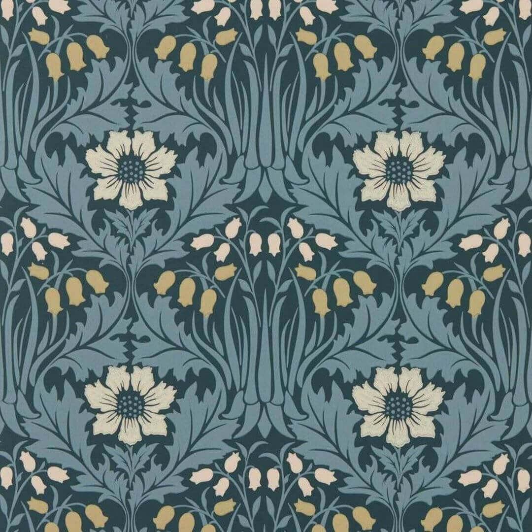 Tapeta roślinna z dzwonkami i zawilcami Morris & Co. x The Huntington Woodbell & Anemone 217574 The Unfinished Works