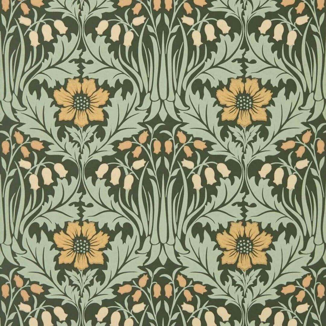 Tapeta roślinna z dzwonkami i zawilcami Morris & Co. x The Huntington Woodbell & Anemone 217575 The Unfinished Works