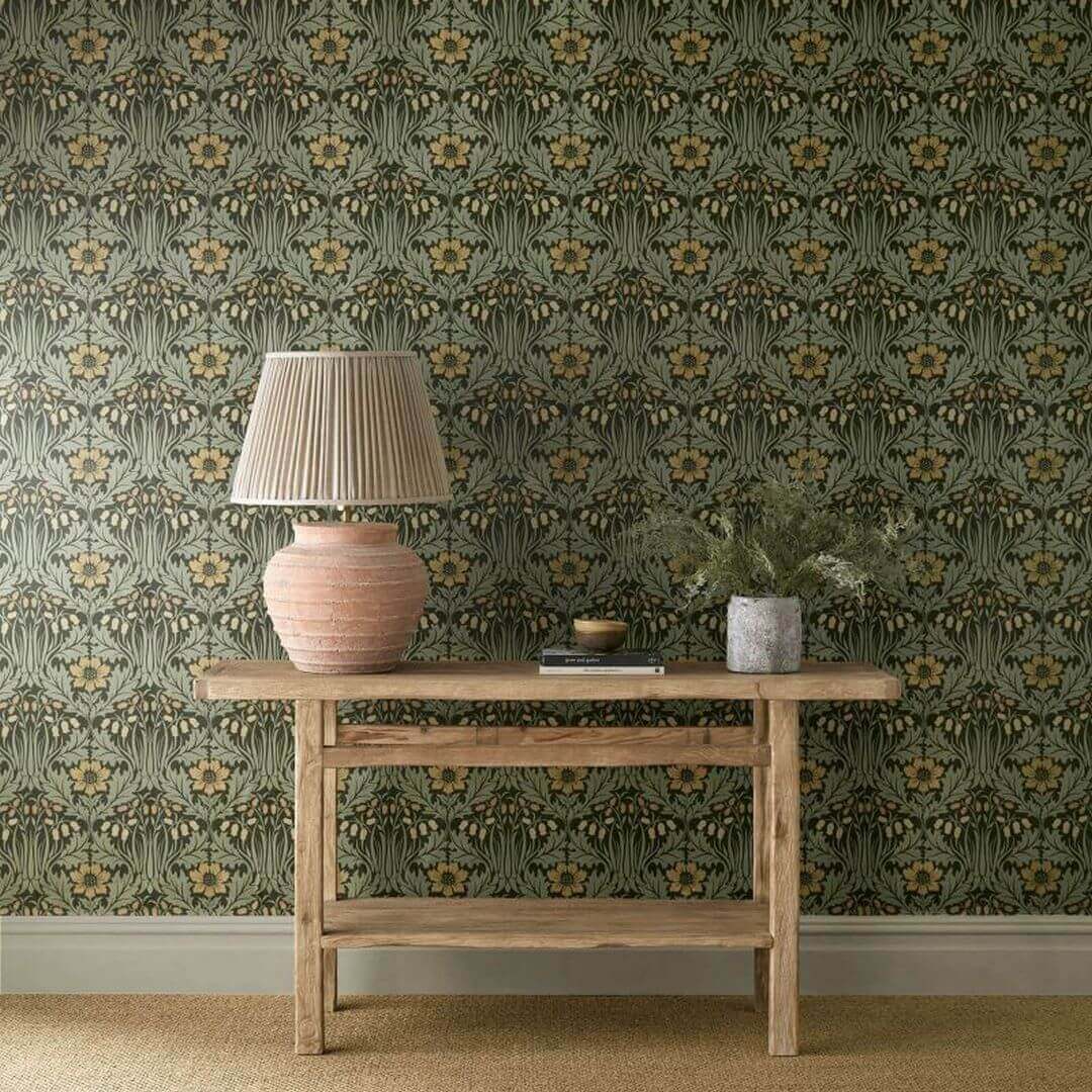 Tapeta roślinna z dzwonkami i zawilcami Morris & Co. x The Huntington Woodbell & Anemone 217575 The Unfinished Works