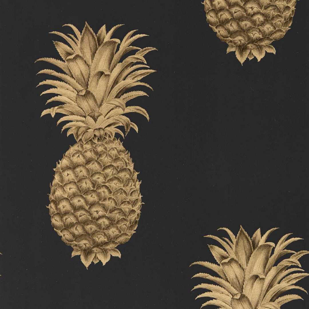 Tapeta złote ananasy Sanderson 216326 Pineapple Royale Curios