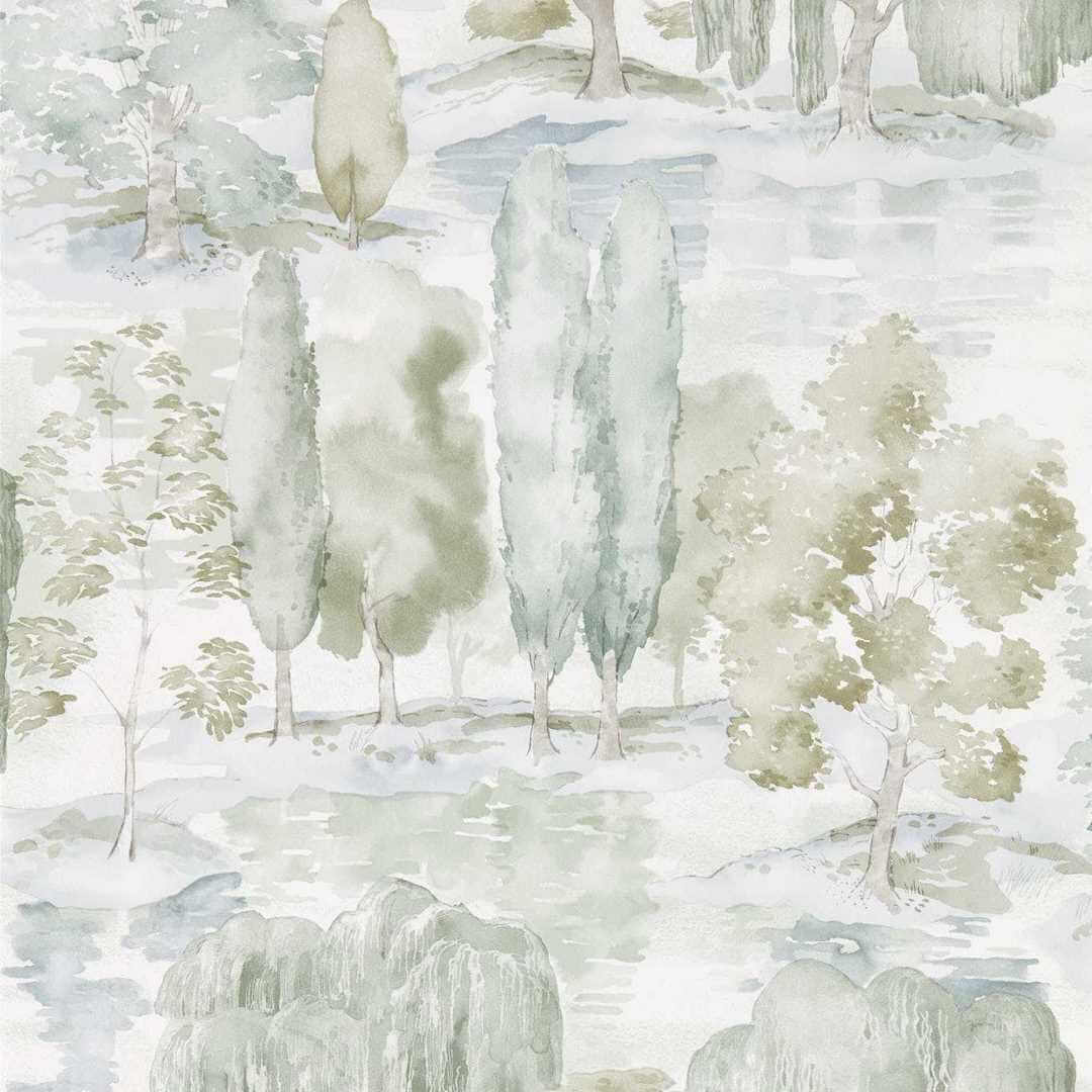 Tapeta z pejzażem drzew Sanderson 216283 Waterperry Curios