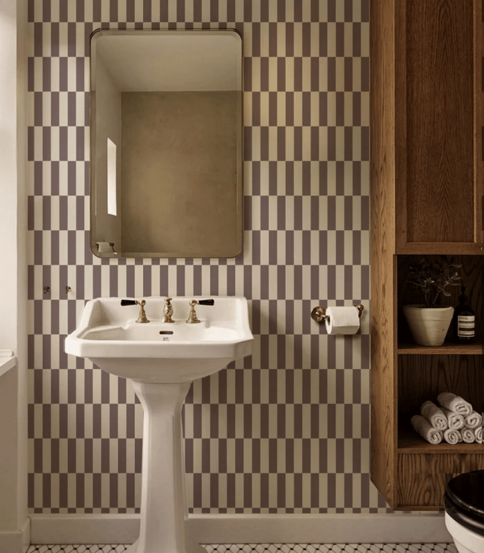 Mural z geometrycznym wzorem Tetris Stripe Burgundy Wallcolors