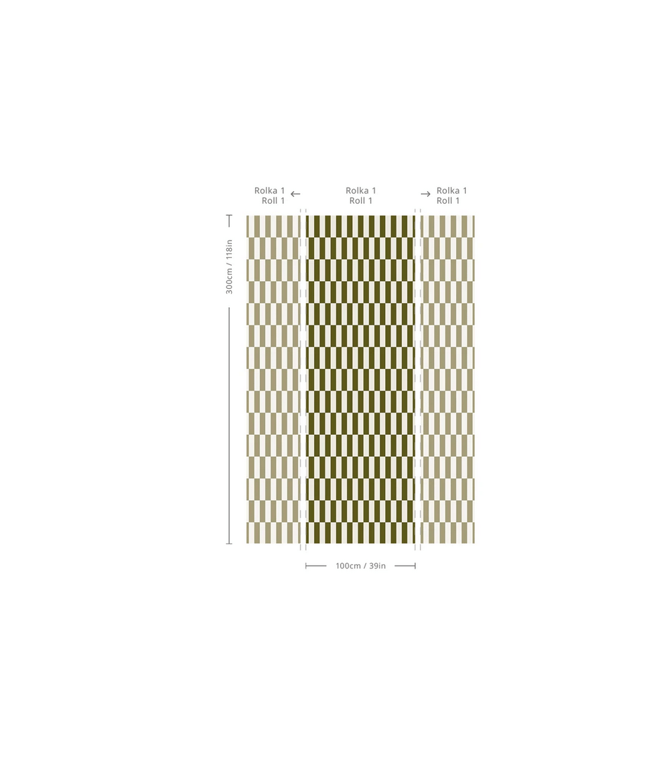 Mural z geometrycznym wzorem Tetris Stripe Olive Wallcolors
