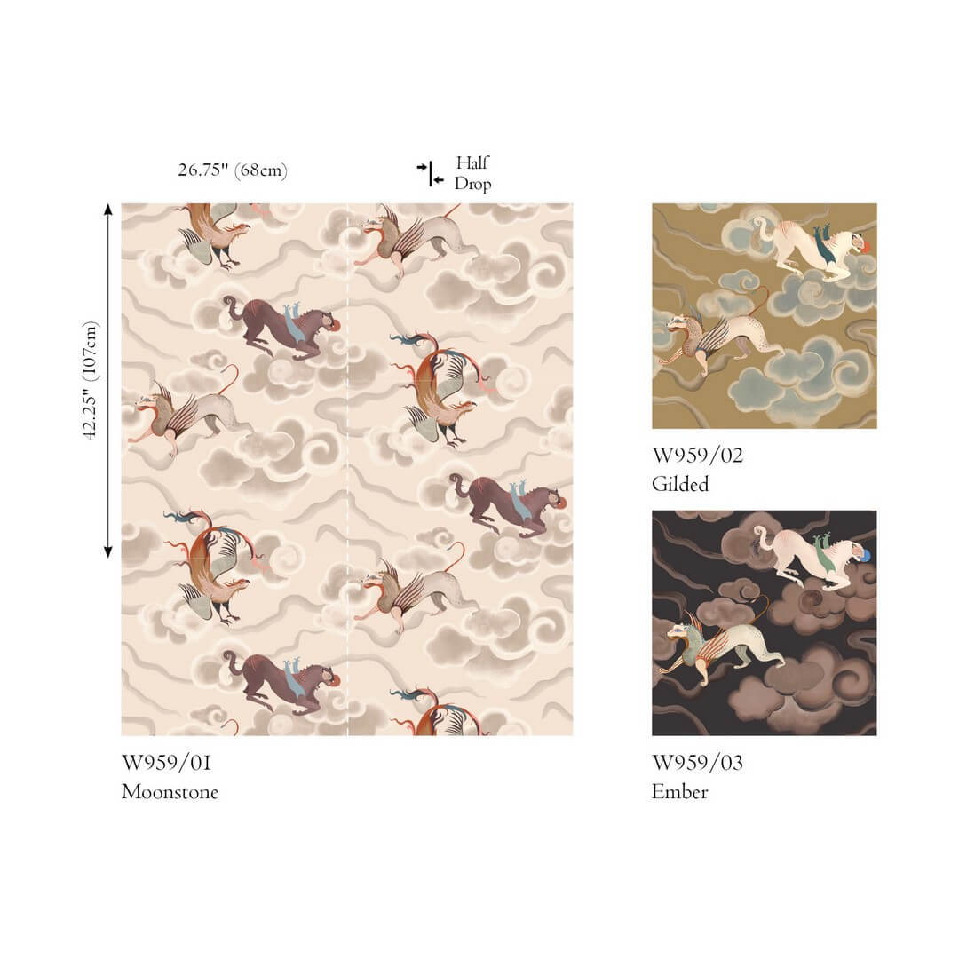 Tapeta tekstylna mitologiczna z motywem smoków i chmur Black Edition W959/01 Chimera Istoria